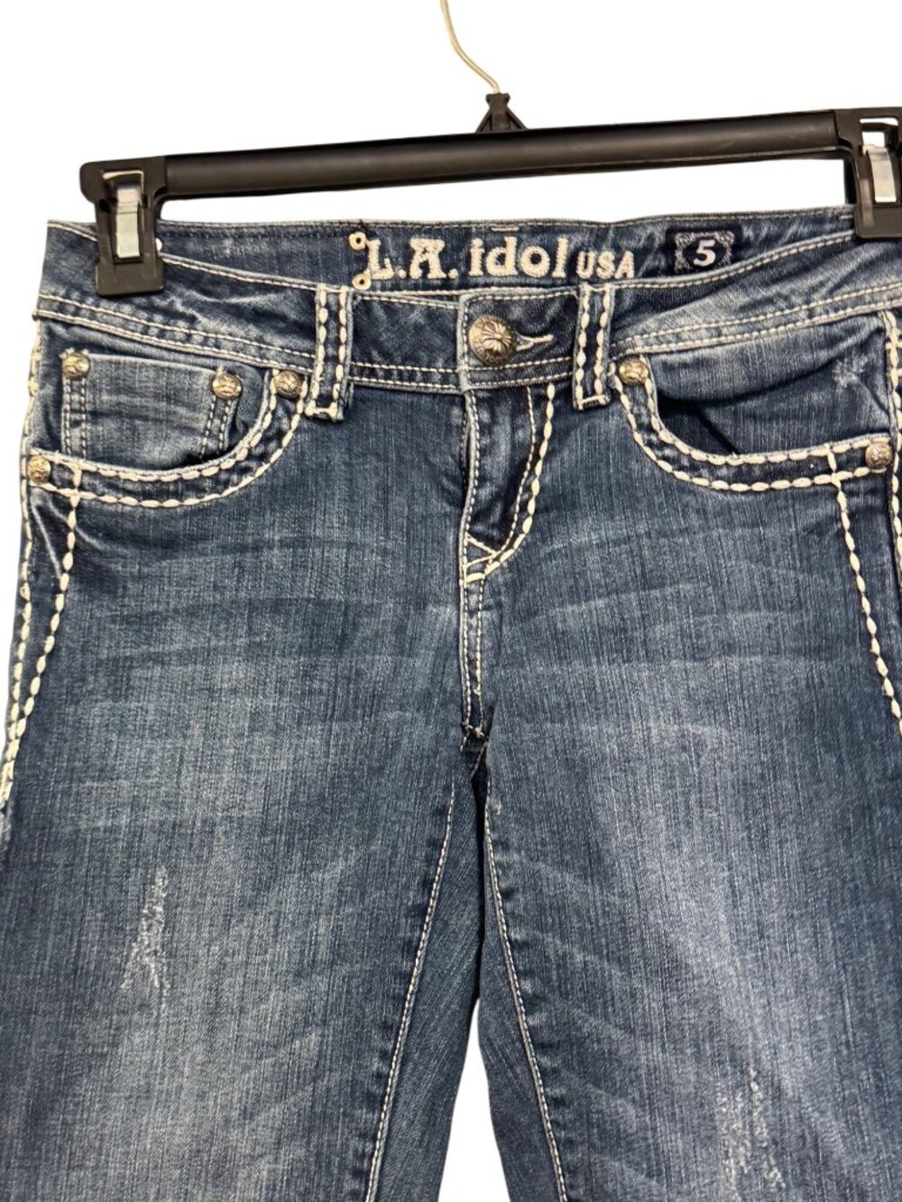 L.A. Idol USA Womens Embroidered Flare Jeans Size 5 W29 L33 Blue Denim - Picture 5 of 7
